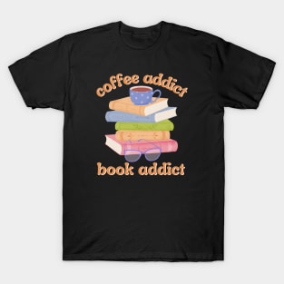 Coffee and Book Addict Colorful Design T-Shirt